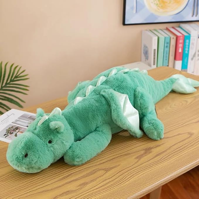 35.4" Green Dragon Stuffed Animal, Medium Soft Dinosaur Plush for Kids and Adults, Sturdy Fluffy Plushie Pillow