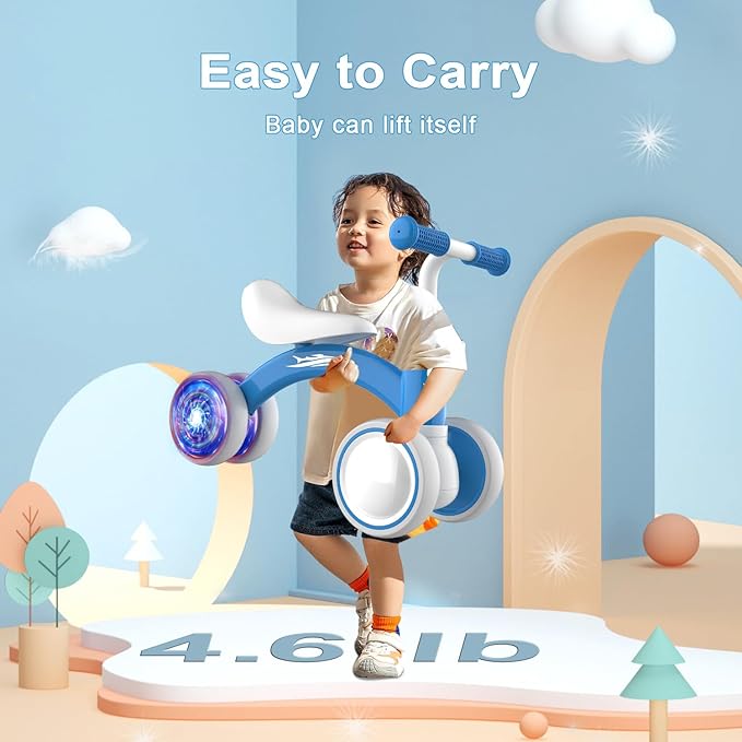 Gamfeiny Colorful Lighting Baby Balance Bike Toys for 1 Year Old Boy Girl Gifts, 10-36 Month Toddler Balance Bike, No Pedal 4 Silence Wheels & Soft Seat First Riding on Toys, 1st Birthday Gifts