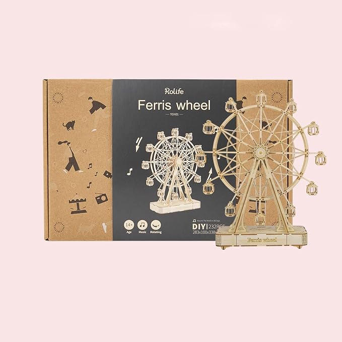 Rolife 3D Wooden Puzzle for Adults,Mechanical DIY Crafts Kits for Kids,Ferris Wheels Music Model Kits to Build,Brain Teaser Puzzles for Boys and Girls