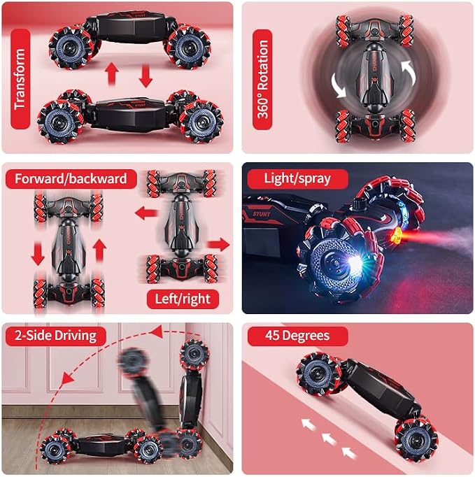 TADOZIC 4WD Remote Control Gesture Sensor Car,Hand Controlled RC Stunt Car,Double-Sided Vehicle 360° Rotation with Light and Music Spray, Watch Toy Cars for Boys & Girls Birthday