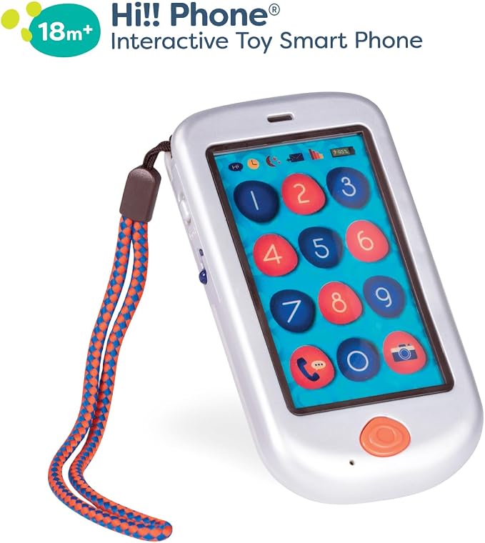 B. toys – Hi Phone – Silver – Pretend Play Smartphone – Interactive Kids' Cellphone – Sounds & Songs – Toy Phone for Toddlers – 18+ Months