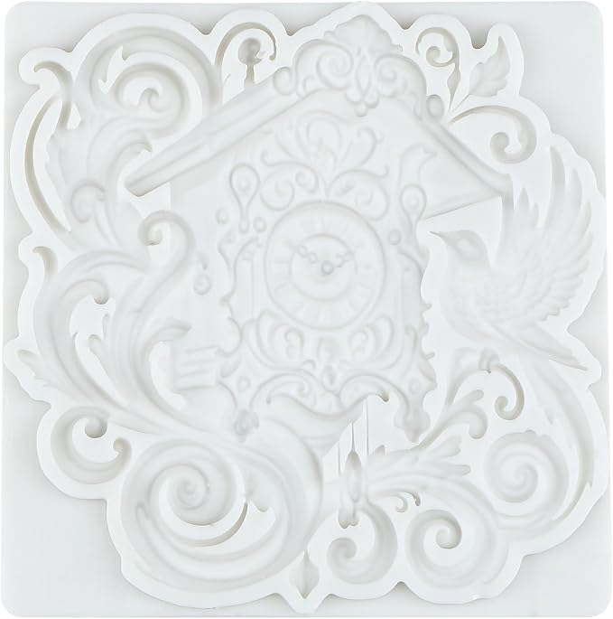 Vintage Clock Polymer Clay Molds Baroque Cuckoo Clock Silicone Mold for Jewelry Making Epoxy Resin Casting Air Dry Polymer Clay Craft