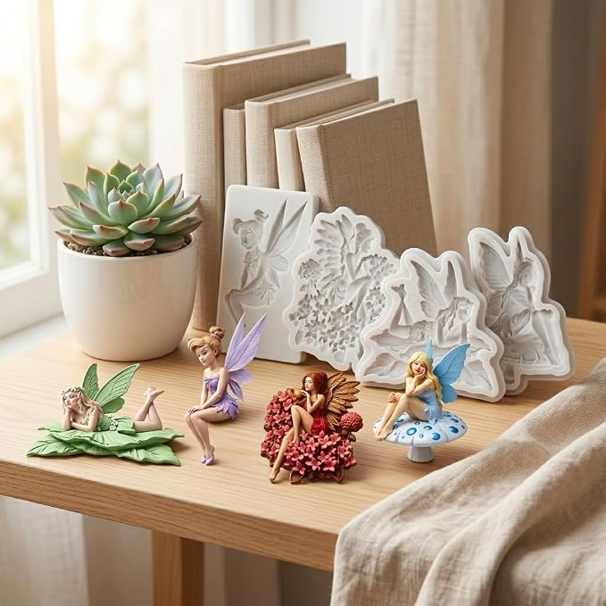 Flower Fairy Silicone Molds Butterfly Fairy Angel Polymer Clay Mold for DIY Craft Epoxy Resin Casting Air Dry Polymer Clay Jewelry Making Crafts Tools Set of 4