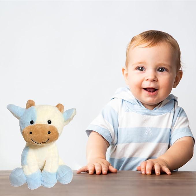 BSVOME 9 inches Cow Stuffed Animal Soft Plush Cute Cow Doll for Boys Girls (Blue Cow)