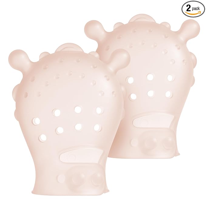 Olababy Clear Sense Silicone Mouthing Mitten (2PK) – Perfect for mouthing and Teething Babies, Adjustable Strap, BPA and Plastic-Free, 0-6 Months, Baby Essentials & Shower Gift (Coral)
