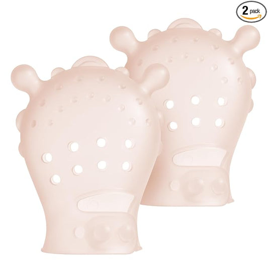 Olababy Clear Sense Silicone Mouthing Mitten (2PK) – Perfect for mouthing and Teething Babies, Adjustable Strap, BPA and Plastic-Free, 0-6 Months, Baby Essentials & Shower Gift (Coral)