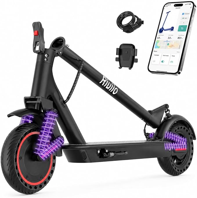 Electric Scooter, 350W-500W Motor, 9 MPH to 22MPH, 10-41 Miles Range, Dual Suspension, Dual Braking, App Control, Foldable Commuter E Scooter for Adults and Teens