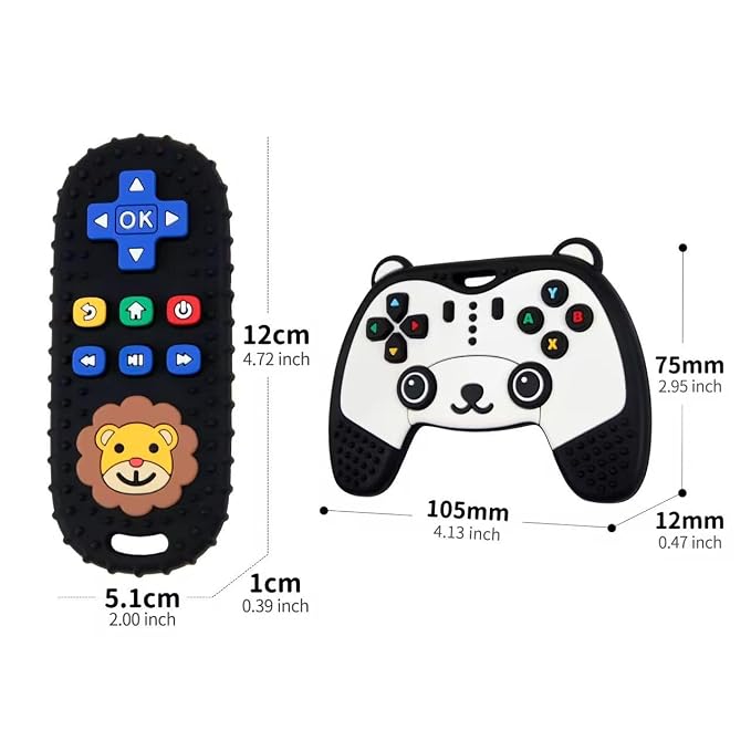 Baby Teething Toy, Soft TV Remote and Game Controller Shape Chew Set, Educational Toy for Intellectual Development, Safe Silicone for Toddler and Infant (Pink (Panda Handle + Lion Remote Control))