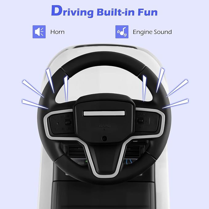 Licensed Push Car for Toddlers by INFANS, 3 in 1 Sliding Walking Car with Push Handle, Horn, Music, Underneath Storage, Foot-to-Floor Ride on Toys for Boys Girls (White)