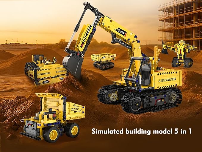 Resosese 5 in 1 Building Toys STEM Robotics Kits - Remote-Controlled Excavator Engineering Kit for Kids Age 6 7 8 9 10 11 12-14 with 555 Pieces，DIY Educational Science Kits Gift for Boys & Girls