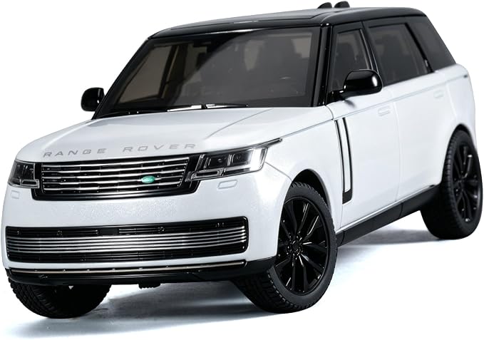 Toy Car Model 1/24 Diecast Cars Compatible with Land Rover Range Rover Off-Road SUV Model Car Kits for Adults and Boys Metal Toy Cars for Kids Age 3+ Pull Back Cars with Lights and Sounds（Black-White）