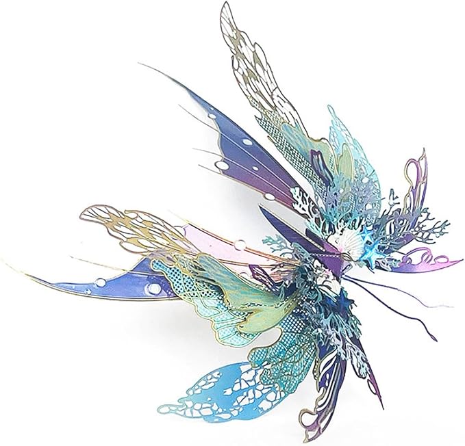 3D Metal Butterfly Puzzle for Adults, 50PCS Steampunk Mechanical Insect Model Kit, No Glue Snap-Fit Assembly, Iridescent Wing Design, Desktop Sculpture