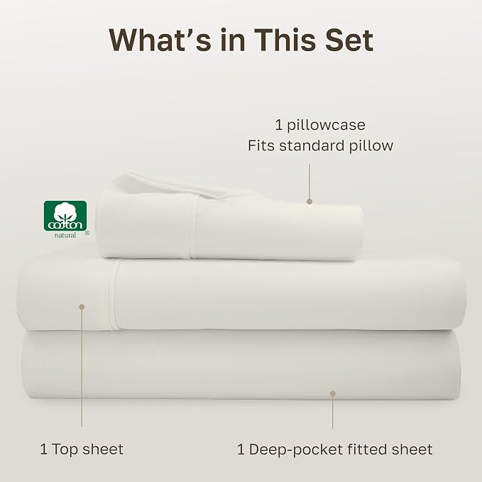 California Design Den Soft 100% Cotton Twin XL Sheet Set, 400 Thread Count Good Housekeeping Award Winner, Silky Sateen Weave, Long Staple Cotton Bed Sheet Set - Ivory (Pale Tone)