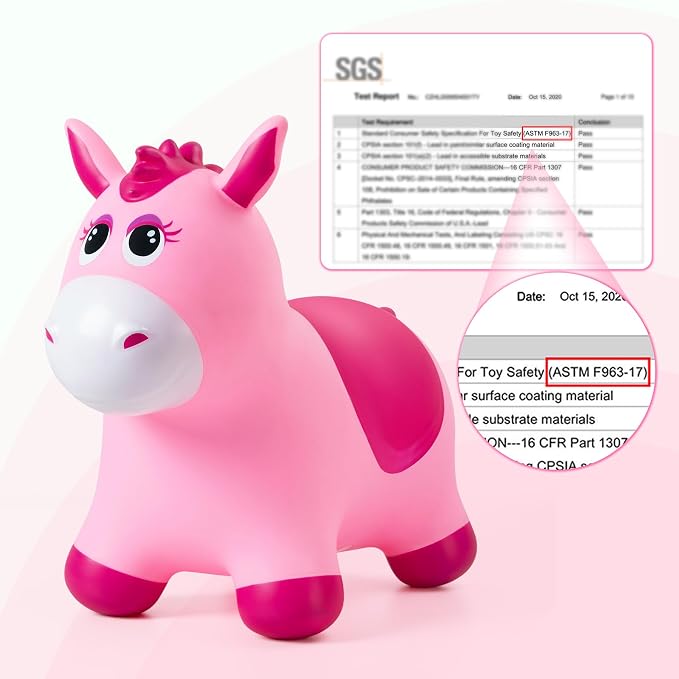 Bouncy Animals Horse for Toddlers, Hopping Toys Jumping Horse Hopper, Ride on Toys Indoor Outdoor Inflatable Birthday Gifts for Boys Girls 18 Months 2 3 4 5 6 Year Old, Pink
