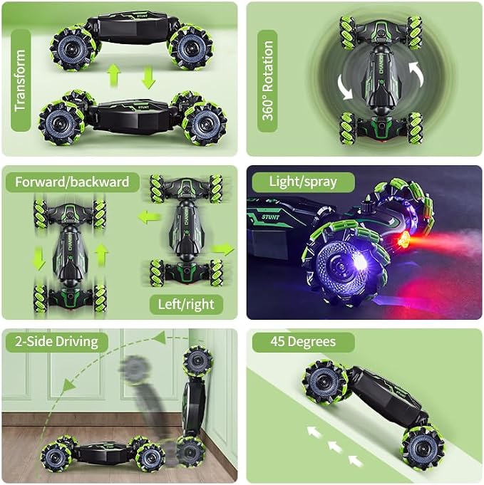 TADOZIC 4WD Remote Control Gesture Sensor Car,Hand Controlled RC Stunt Car,Double-Sided Vehicle 360° Rotation with Light and Music Spray, Watch Toy Cars for Boys & Girls Birthday