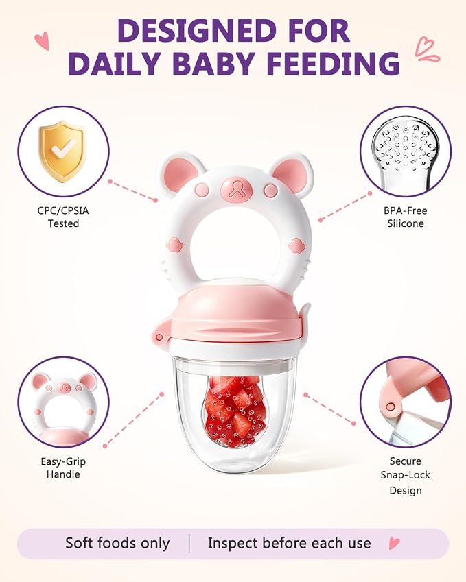 Baby Solids/Frozen Fruit Feeder Pacifier, Infant Teether Toy 4M+, BPA-Free Silicone Pouch & Nipple, Safely Introduce Solids, Teething Relief, 2-Pack