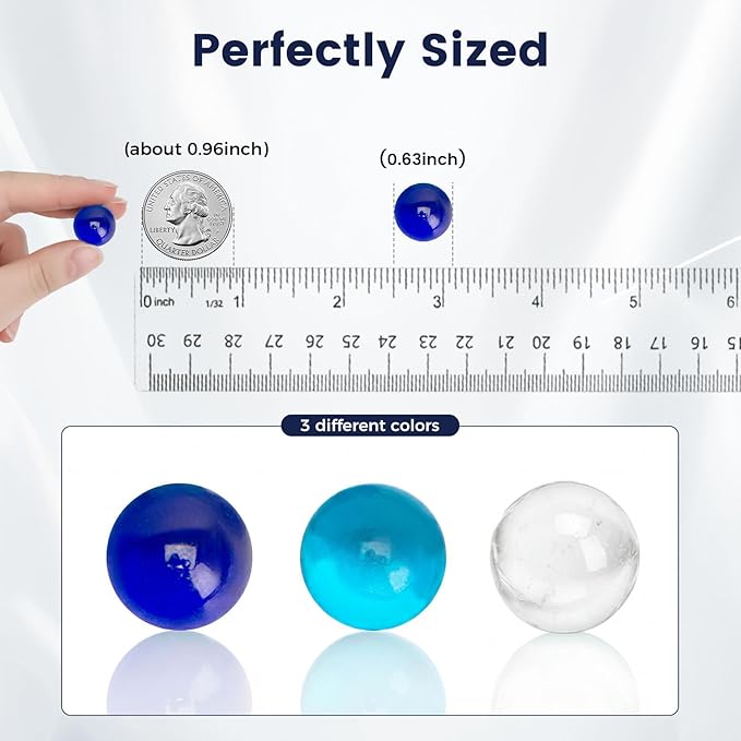 FUTUREPLUSX 75PCS Blue Marbles Bulk, for Kids Marble Run Games, Fillers Aquarium Pebbles