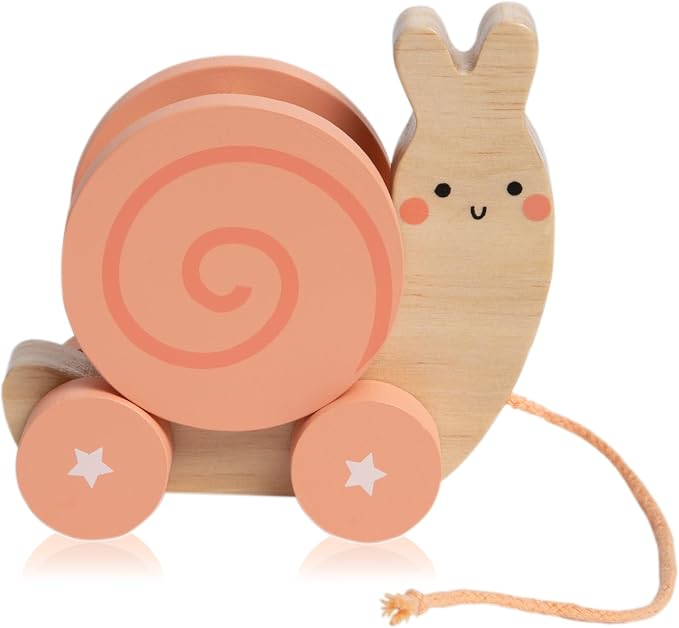 Pearhead Montessori Snail Pull Toy, Pull Along Wooden Toy, Early Development Push and Pull String Toy, Motor Skill Toy for Toddlers Ages 1+ Year