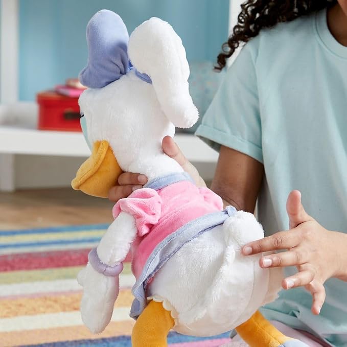 Disney Store Official Daisy Duck Medium Soft Toy for Kids, Cuddly Character with Fuzzy Texture and Embroidered Details in Pink and Purple Dress, Disney Plushy Suitable for All Ages