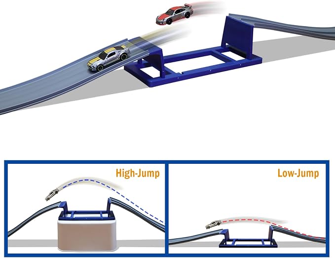 FateGo Gravity Car Track Set with Jump Track Pieces, Dual-Lane Die-cast Car Track Toy Compatible with 1:64 Diecast Cars
