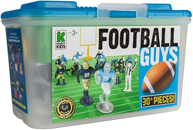 Kaskey Kids Football Guys, Navy Gold vs. Gray Blue, 30 Pieces in Each Set, Includes 2 Teams, Accessories, and Travel Storage Case, Nostalgic Sports Action Figures for Imaginative Play, Ages 3 and Up