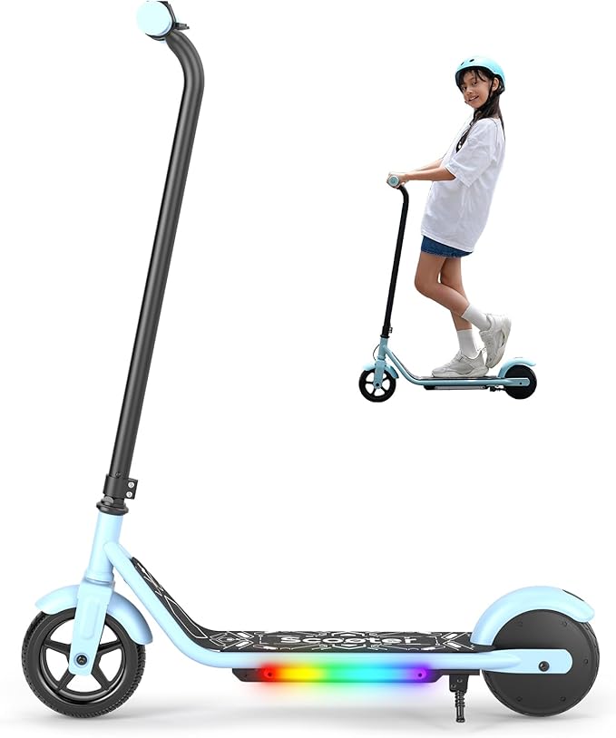 Electric Scooter for Kids Ages 6-12, 150W Motor, Simple One-Button Control, 2 Safe Speeds (6/10 MPH), K2 Pro for 3 Speeds, Colorful Lights, Magnetic Charging, Dual Brake System, 154 Lbs Load Capacity