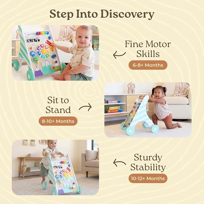 Little Acorn, Wooden Baby Walker with Music & Lights | Adjustable Speed | Sit to Stand 4-in-1 | Montessori Push Walker | Ages 6–18 Months | Gift for 1 Year Old Boys & Girls