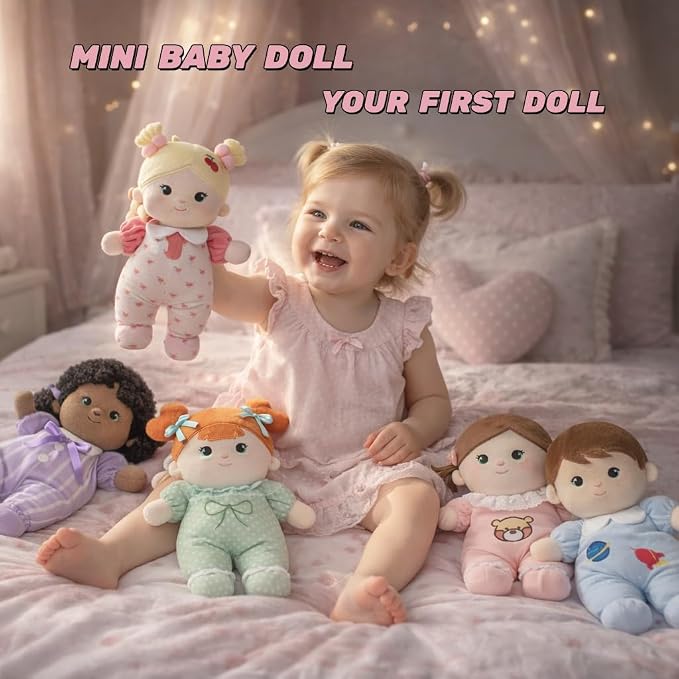 Soft Baby Doll My First Baby Rag Dolls for Kids,Snuggle Buddy for 1 Year Old Girl, Birthday Gifts for Girls Infants Toddlers 10" (Cherry Girl)