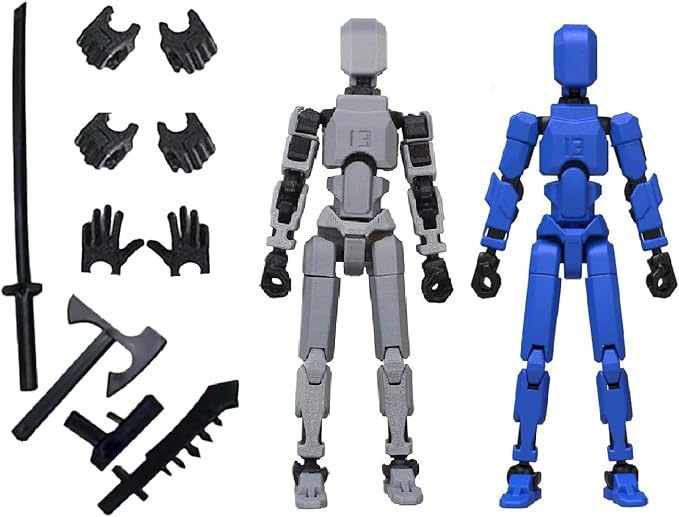 Titan T13 Action Figures Set -(Assembly Required) Robot Action Figure Fidget Toys for Nova N13 Anime Figures with 3D Lucky Dummy 13 Robot Figures Multi Movable Joints Gifts (Grey+Blue)