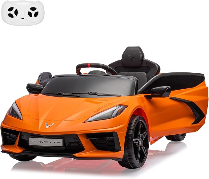 Garvee 12V Kids Ride on Car Licensed Corvette Toddlers Electric Sports Car Ride on Toy with Remote Control, Visual Dashboard, LED Lights, Music for Boys & Girls, Orange