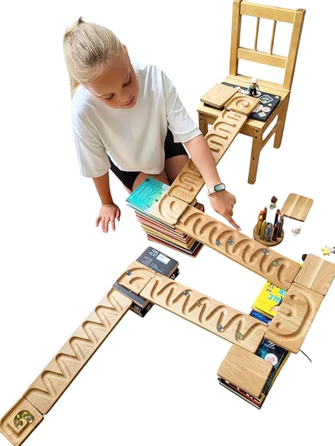 Marble Run Track Race Personalized Wooden Maze Board Ball Run Course Gift for Kids Run Race Winding Track Roller (Set of 4)