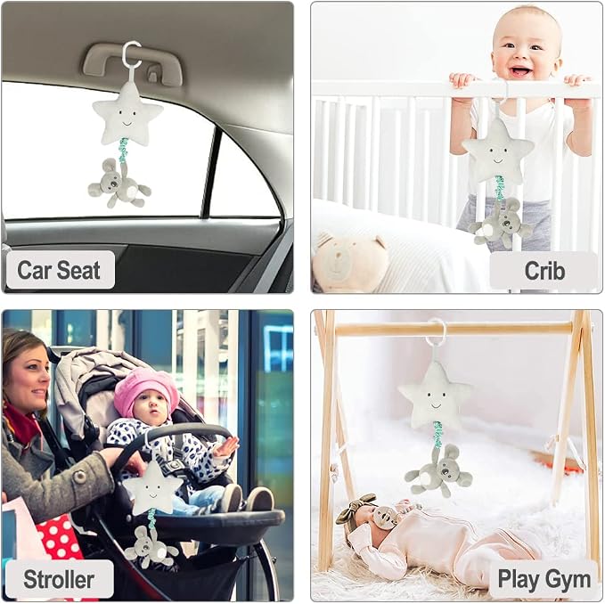 Baby Hanging Musical Toy With Music Box, Lullaby Pull Sensory for Babies Boys and Girls, Clip On Infant Pram Pushchair Cribs Strollers Car Seats, Star