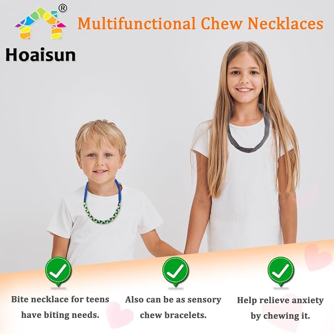 Chew Necklaces for Sensory Boys, Terry Cloth Chewy Necklace Sensory Kids with Chewing, Teething, Biting, Fabric Absorbent Autism Sensory Products with ADHD,SPD, Fidgeting, Anxiety