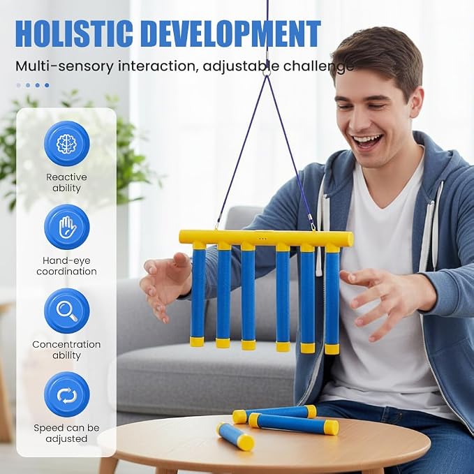 Reflective Drop Stick Challenge Game, 2026 New Hand Eye Coordination Reflex Training Toy, 3 Adjustable Speed Modes, Catching Sticks Game for All Ages (Pink)