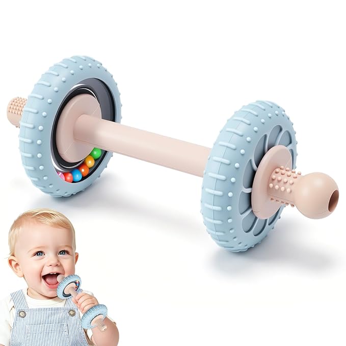 Teething Toys with Rattles for Babies 3-6 6-12 Months, Food Grade Silicone Sensory Teether Straws Sticks, Infants Newborn Tubes Chew Toys for Teething Relief and Sucking Needs