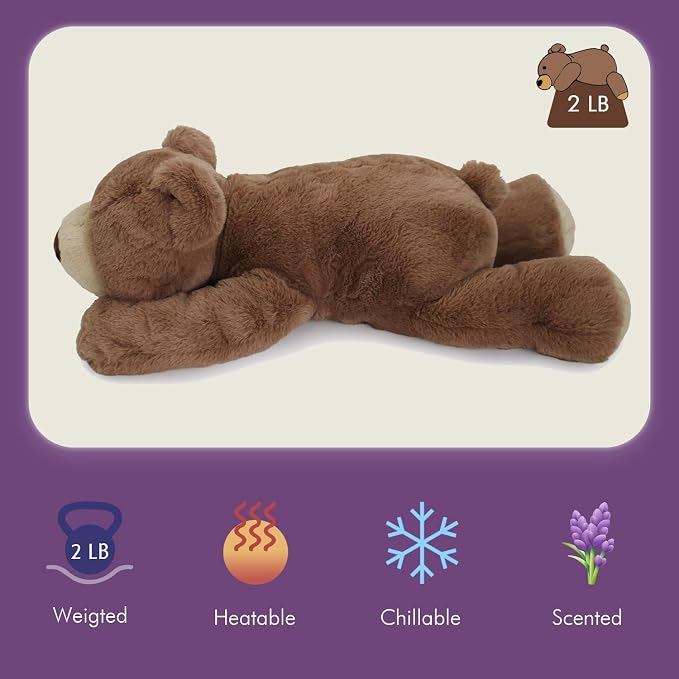 OSOCU® Microwavable & 1.8 LB Weighted Stuffed Animal - Brown Bear Heating Pad with Lavender & Tourmaline - Soothing Warm Heatable Plush Toy for Menstrual Cramps, Muscle Aches, Shoulder Tension