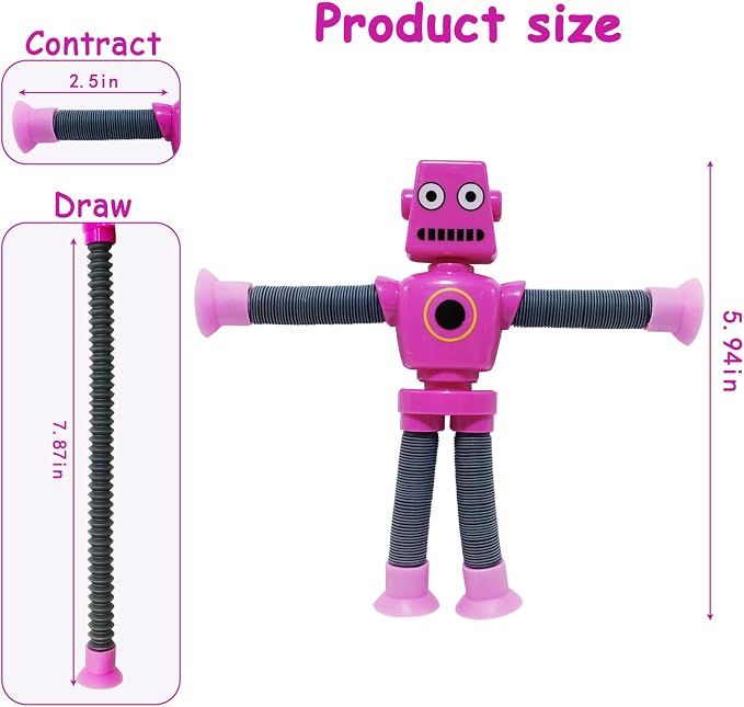 8 PCS Suction Cup Robot Toy,Shape Changing Telescopic Pop Tubes Autism Sensory Toy Kids Girls Boys Toddlers Adult,Funny Robot Action Figure Bendable Fidget Toy Gift Birthday Party Favors Christmas