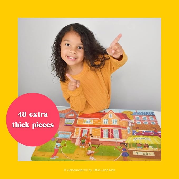 Upbounders® Fun Outside 48-Piece Puzzle for Kids Ages 4 5 6 7 8 | Jumbo Jigsaw Puzzle with Large Pieces & Storage Box | Preschool Puzzle Featuring Black Brown Children at Play