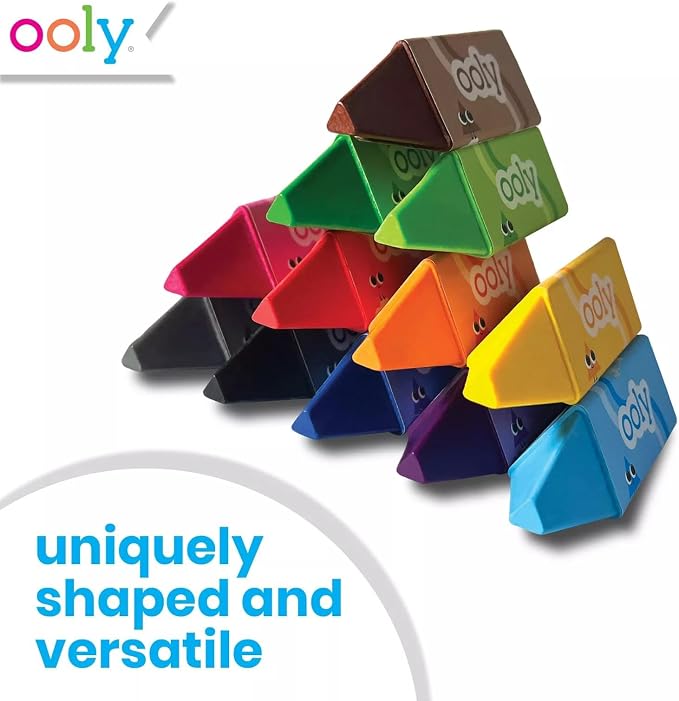 Ooly Jumbo Triangle Crayons for Toddlers Set of 12, Non-Toxic Triangle Shaped Easy to Hold Crayons for Toddler, No Rolling Crayon, Gifts for Kids