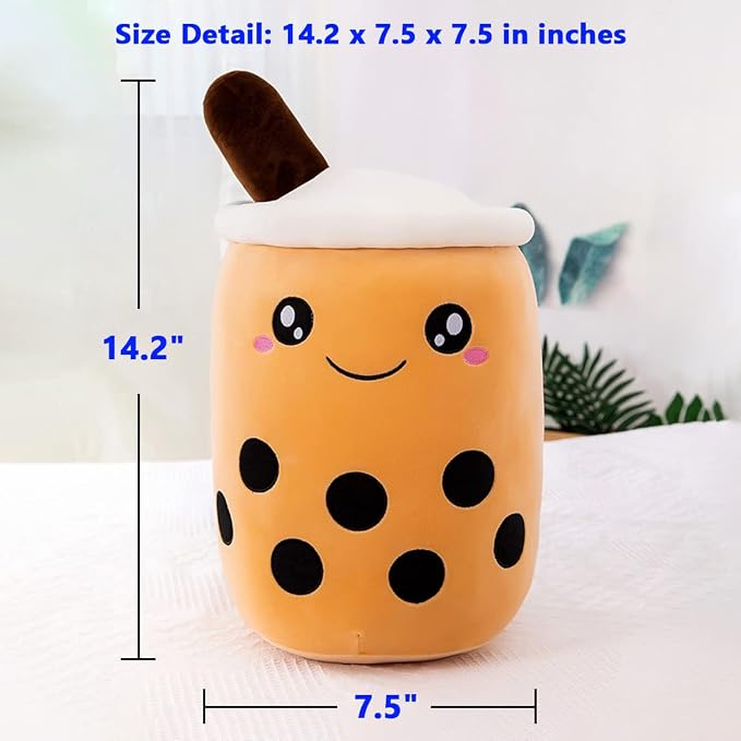 Cute Boba Tea Plush Stuffed Animal Toy 14 Inch Bubble Tea Kawaii Plushies Cartoon Soft Milk Tea Cup Cuddly Pillow Home Hugging Birthday for Children Kids Boys Girl Room Decor Bedtime, 14Inches