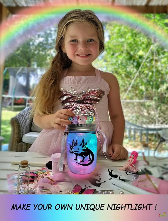 Make Your Own Axolotl Lantern Jar Night light Arts and Crafts for Kids, Axolotl Gifts, Birthday Present for Girls and Boys Ages 3 4 5 6 7 8 9 10 11 12+ Years old, Toys for Little Girls Animals Craft