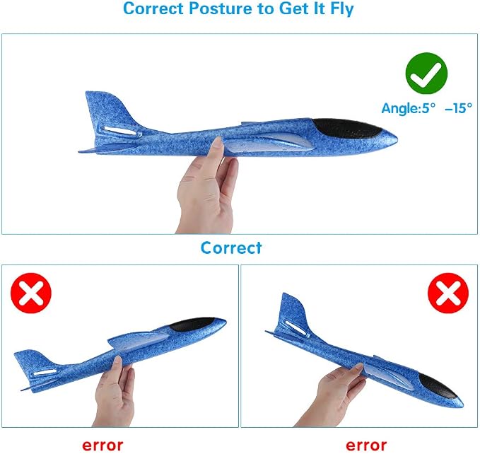 BooTaa 4 Pack Airplane/Flying Toys, 17.5" Large Throwing Foam Plane/Gliders, 2 Flight Mode, Birthday Gifts for Girls Kids 3 4 5 6 7 8 9 10 11 12 Year Old Boys,Outdoor Sport Game Toys