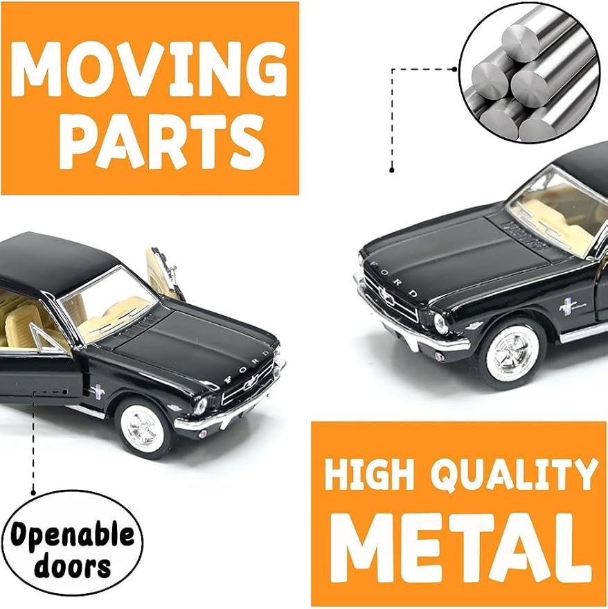 KiNSMART 1964 1/2 Ford Mustang 1:36 Scale 5" Die Cast Metal Model Classic Toy Car (Black)