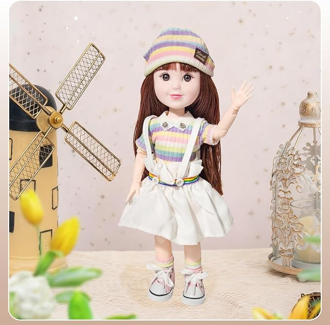 12 Inch BJD Fashion Girl Doll, 15 Movable Joints, Exquisite Hair and Trendy Casual Outfits (Casual wear-Colorful)