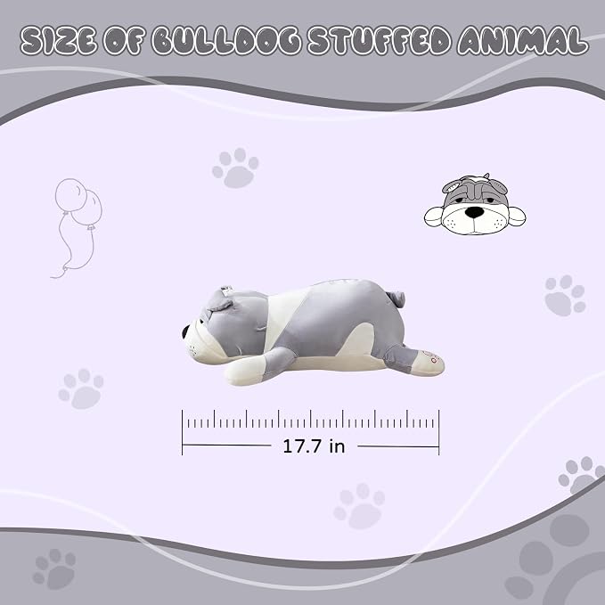 17.7 Inch Large Gray Bulldog Stuffed Animal,Soft Fluffy Plush Puppy Pillow,Cute Realistic Plush Toy,Birthday for Kids Adults,Bedroom Sofa Home Decor