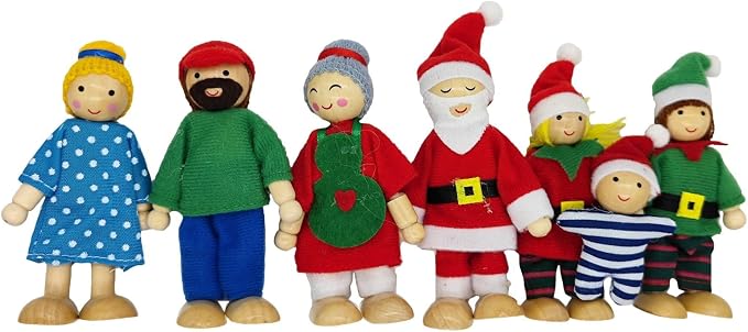 HYSTYLE 7 Pack Wooden Dollhouse Family Dolls Pretend Play Figures, Family Role Play Pretend Play People Figures