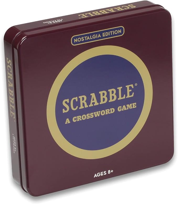 WS Game Company Scrabble Nostalgia Edition Board Game in Collectible Tin Vintage Style Word Board Games for Ages 8+