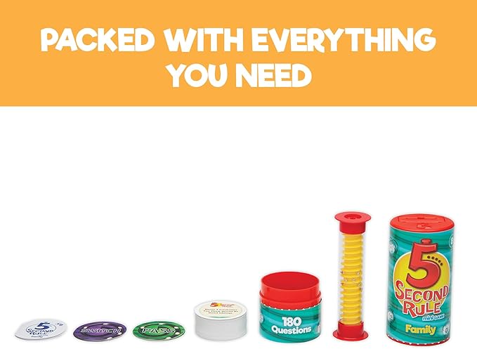 5 Second Rule Family Edition (Mini Tube) - Simple Question Card Game for Family Fun, Party, Kids, Travel, Game Night & Sleepovers - Think Fast and Shout Out Answers - Ages 8+