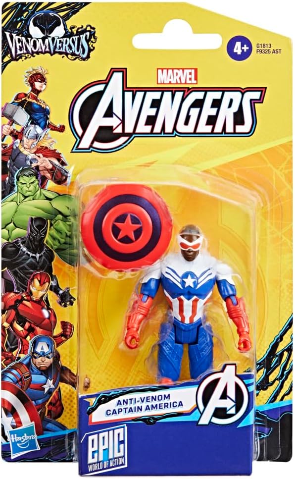 Marvel Avengers VenomVersus Epic World of Action Anti-Venom Captain America Figure & Shield Accessory, 4-Inch (10 cm) Super Hero Toys for Kids Ages 4+