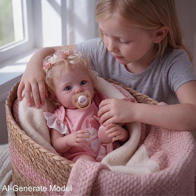 BABESIDE Reborn Baby Dolls - 17 Inch Soft Body Realistic Baby Doll Girl Lovely Awake Blond Curly Hair Girl Real Life Baby Dolls with Gift Box for Kids Age 3+ Collectors
